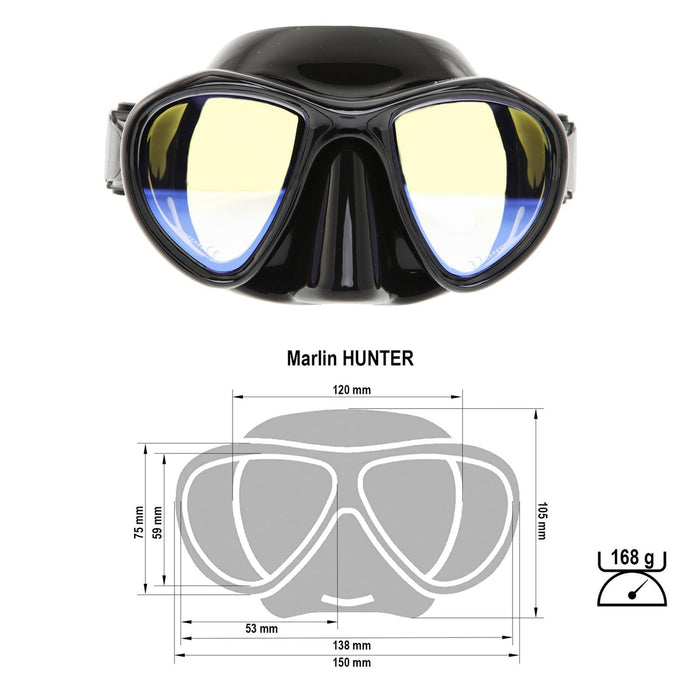 Spearfishing Maske Hunter Schwarz Gelb-Spiegelbeschichtet Marlin 10304