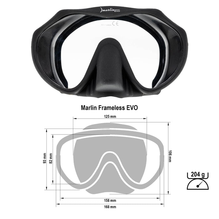 Schnorchelmaske Rahmenslos Evo Schwarz Marlin 117439