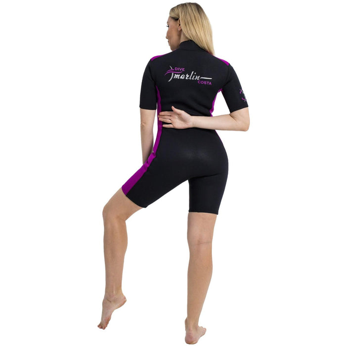 Shorty Wetsuit Costa Damen 2mm Schwarz-Violett Größe M Marlin 118460