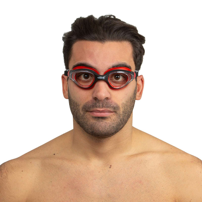 Schwimmbrille Ritmo Schwarz-Rot Klare Linsen Seac 152-37NR