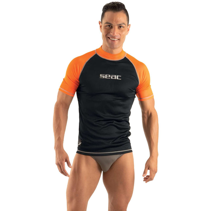 Rash Guard T-Sun Kurz Mann Schwarz-Orange M Seac 155-18-M