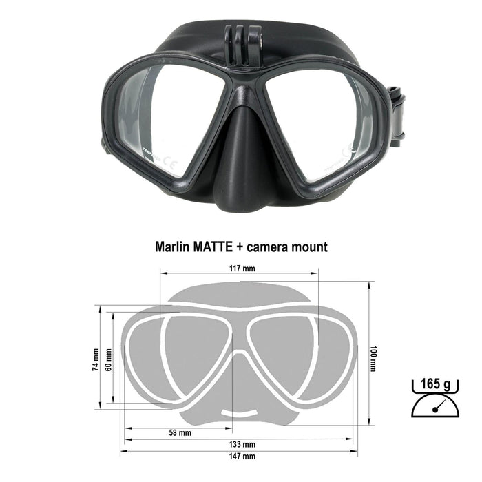 Tauchermaske Matt Schwarz mit Kamerahalterung Marlin 213091
