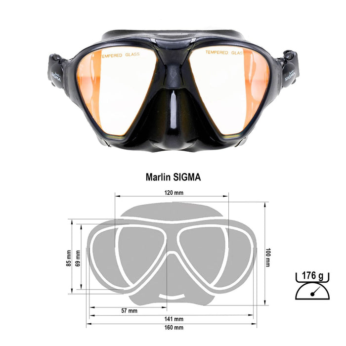 Spearfishing Maske Sigma Schwarz Gelb-Spiegelbeschichtet Marlin 213638