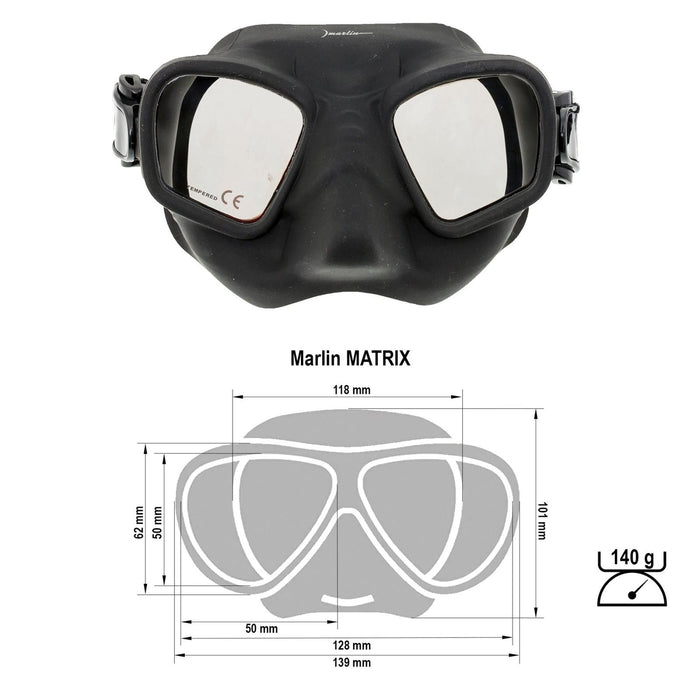 Schnorchelmaske Matrix Schwarz Rauchspiegel-Linsen Marlin 214177