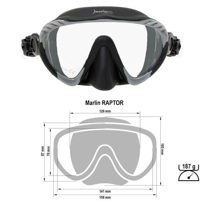 Spearfishing Maske Raptor Grau-Schwarz Marlin 216278