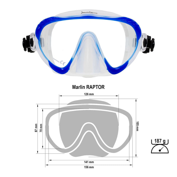 Spearfishing Maske Raptor Blau-Klar Marlin 216279