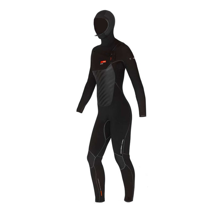 Vollanzug Amazone mit Kapuze Damen Brustreißverschluss 6-4 Schwarz-Orange Größe 16-XXXL RRD 25AMHCZ64H16
