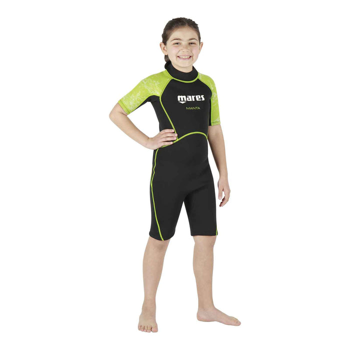 Snorkelen Wetsuit Shorty Manta Kinderen Zwart-Limoen Maat 3 8-9 jaar Mares 4124603