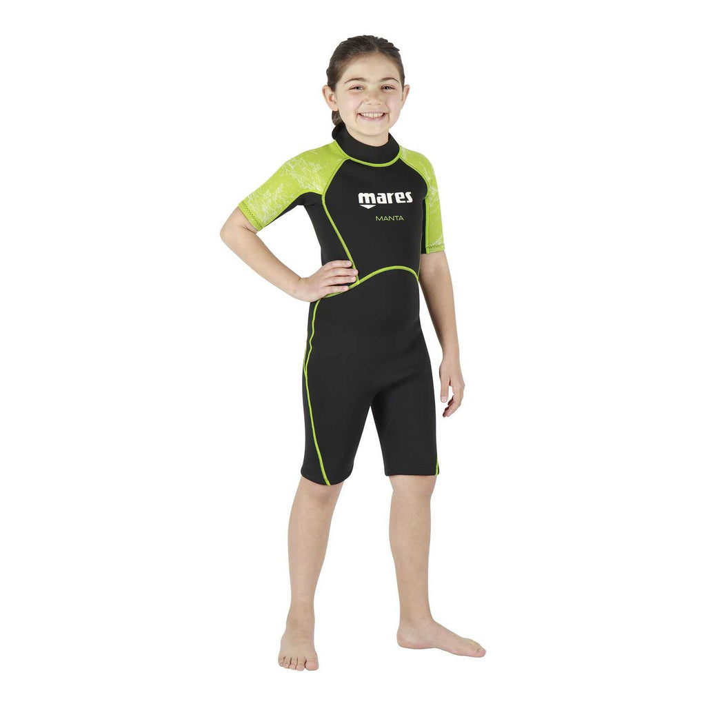 Combinaison shorty de snorkeling Manta Enfant Noir-Vert citron Taille 6 4-6 ans Mares 4124606