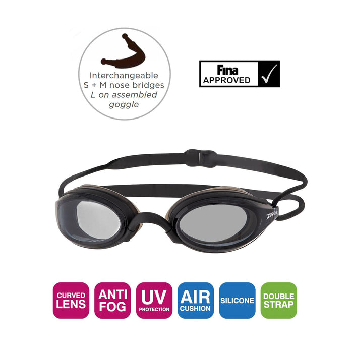 Schwimmbrille Fusion Air Schwarz Tönung-Rauch Linsen Zoggs 461012BKBKTSM