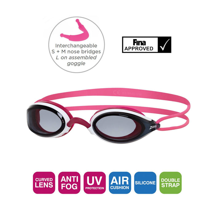 Schwimmbrille Fusion Air Pink-Weiß Tönung-Rauch Linsen Zoggs 461012PKWHTSM