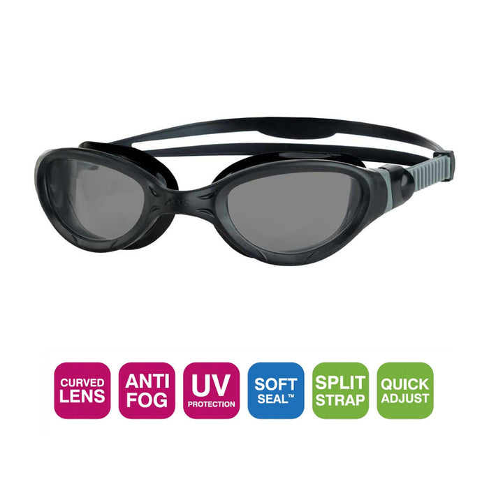 Schwimmbrille Phantom 2.0 Schwarz-Grau Tönung-Rauch Linsen Zoggs 461031BKGYTSM