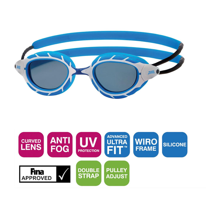 Schwimmbrille Predator Blau-Weiß Tönte-Rauch Linsen Standard Zoggs 461037BLWHTSMR