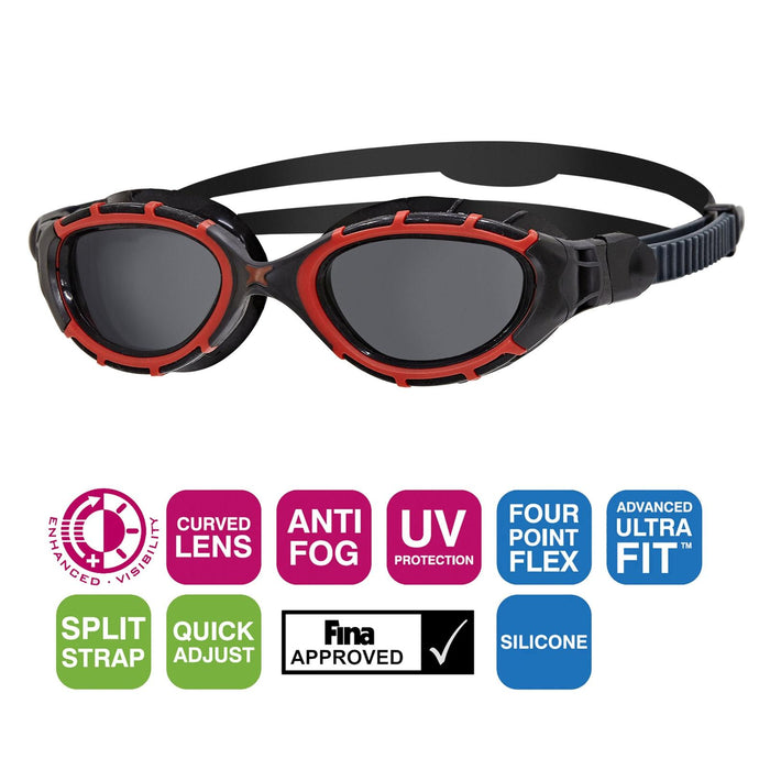 Schwimmbrille Predator Flex Polarisierend Schwarz-Rot-Rauch Standard Zoggs 461043BKRDPSMR