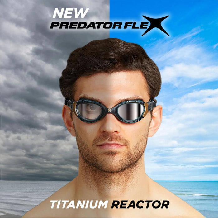 Schwimmbrille Predator Flex Titan Grau-Schwarz Verspiegelte-Orange Linsen Standard Zoggs 461054GYBKMO