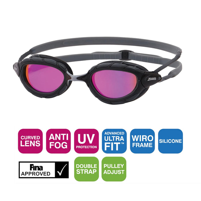 Schwimmbrille Predator Titan Grau-Schwarz Verspiegelte-Pink Linsen Klein Zoggs 461065GYBKMPKS