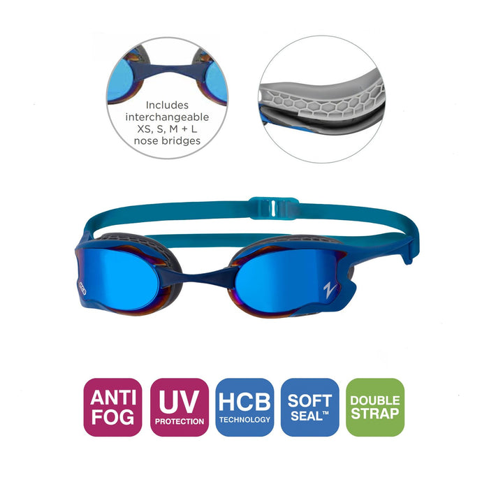 Schwimmbrille Raptor Hcb Titan Blau-Grau Verspiegelte-Dunkel-Blau Linsen Zoggs 461085BLGYMDB