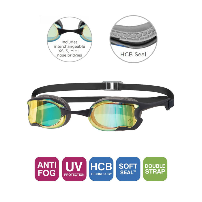 Schwimmbrille Raptor Hcb Titan Grau-Schwarz Verspiegelte-Blaue Linsen Zoggs 461085GYBKMBL