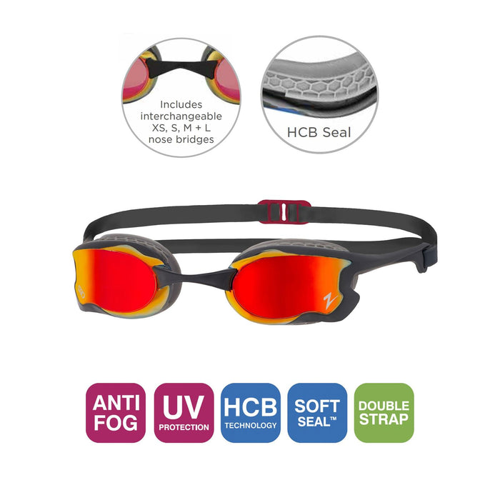 Schwimmbrille Raptor Hcb Titan Grau-Schwarz Verspiegelte-Rote Linsen Zoggs 461085GYBKMRD