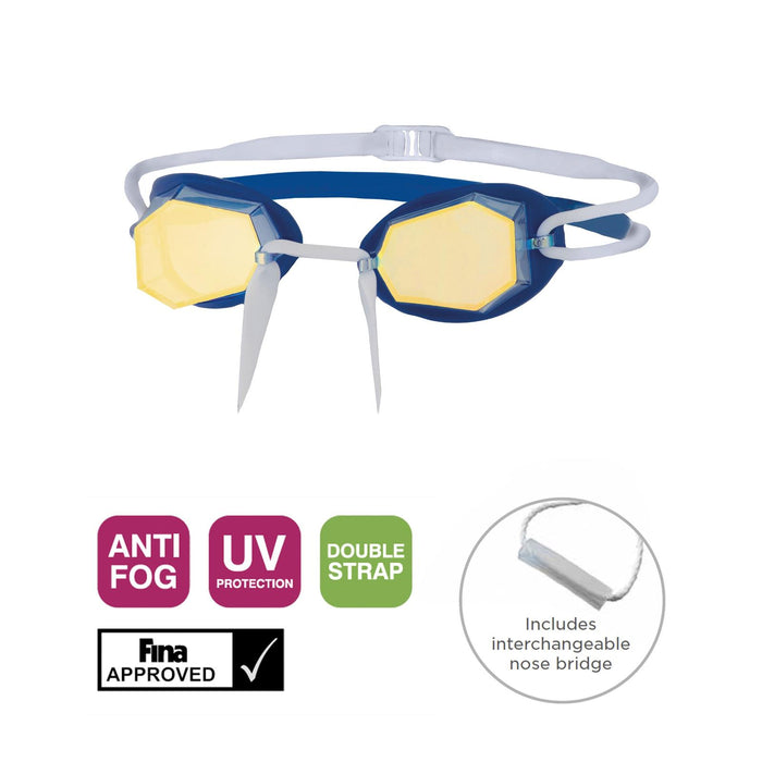 Schwimmbrille Diamond Titan-Blau-Weiß Verspiegelte Gold Linsen Zoggs 461090BLWHMGD