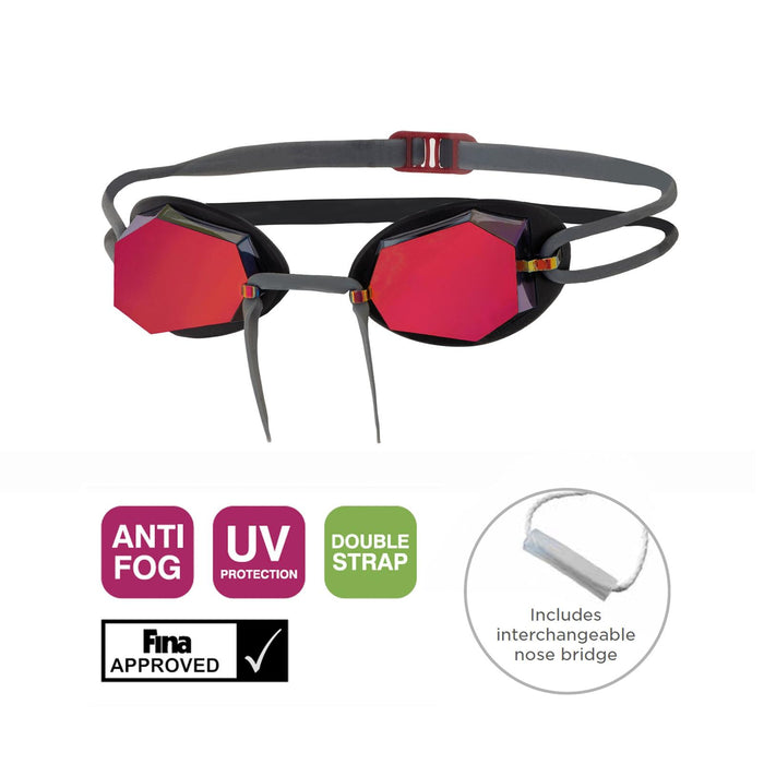 Schwimmbrille Diamond Titan-Grau-Schwarz Verspiegelte Rote Linsen Zoggs 461090GYBKMRD