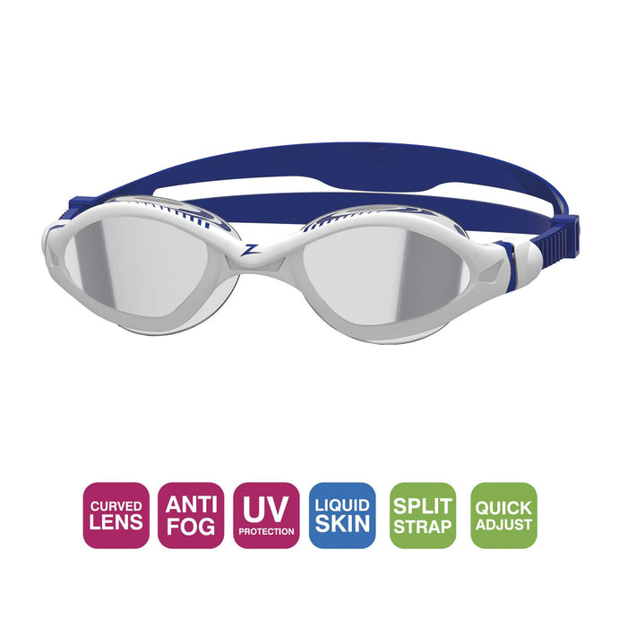 Schwimmbrille Tiger Lsr+ Titan Weiß-Blau Gespiegeltes-Rauch Linsen Klein Zoggs 461092WHBLMSMS