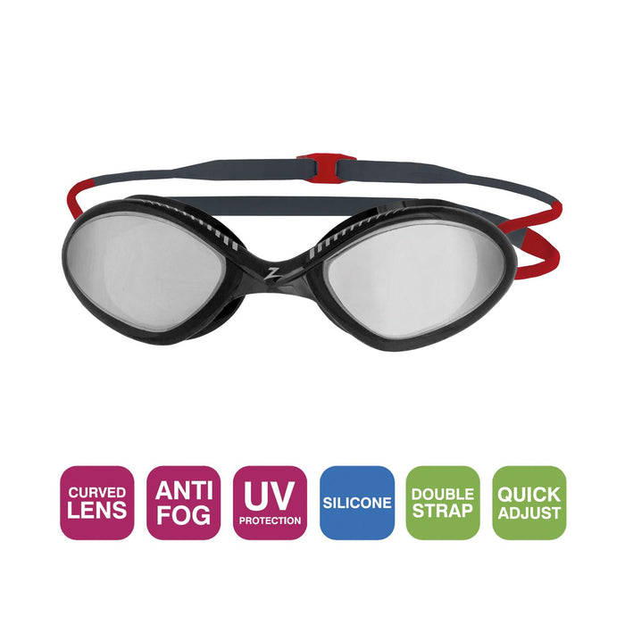 Schwimmbrille Tiger Titan Grau-Rot Gespiegeltes-Rauch Linsen Regular Zoggs 461094GYRDMSMR