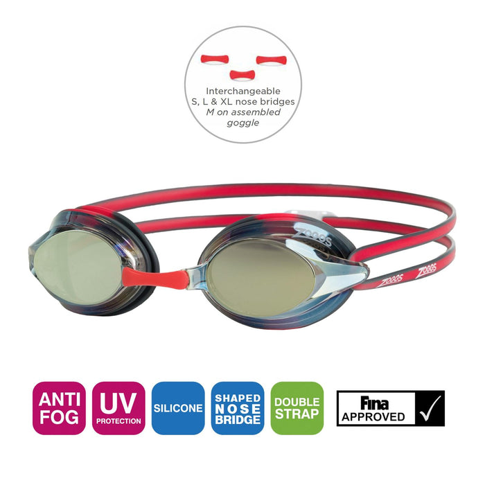 Schwimmbrille Racer Titan Grau-Rot Spiegellinsen-Gold Zoggs 461112GYRDMGD