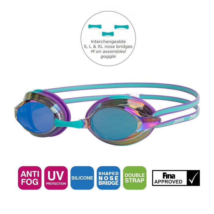 Schwimmbrille Racer Titan Violett-Türkis Spiegellinsen-Blau Zoggs 461112VITQMBL
