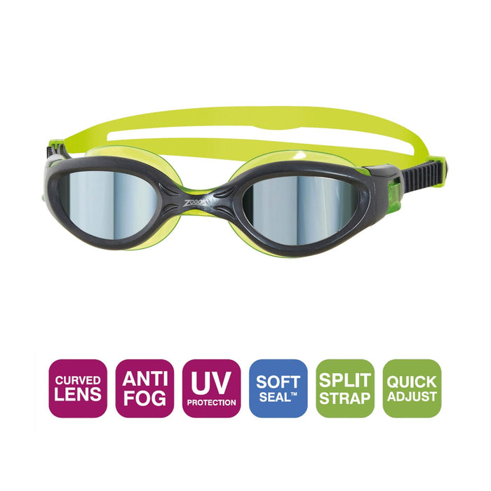 Schwimmbrille Phantom Elite Mirror Junior Schwarz-Lime Spiegel-Rauch Linsen Zoggs 461316BKLMMSM
