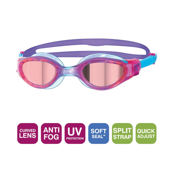Schwimmbrille Phantom Elite Mirror Junior Pink-Blau Spiegel-Rot Linsen Zoggs 461316PKBLMRD