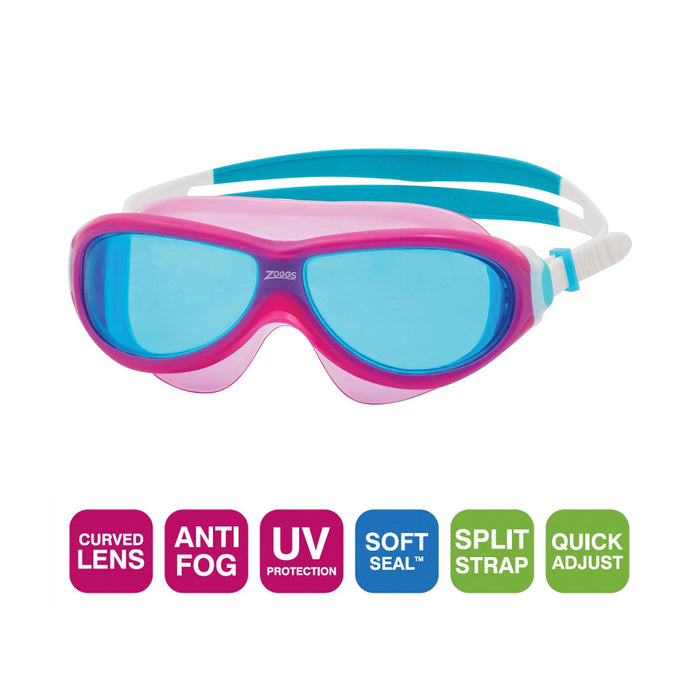 Schwimmmaske Phantom Junior Pink-Weiß Tönung-Blaue Linsen Zoggs 461317PKWHTBL