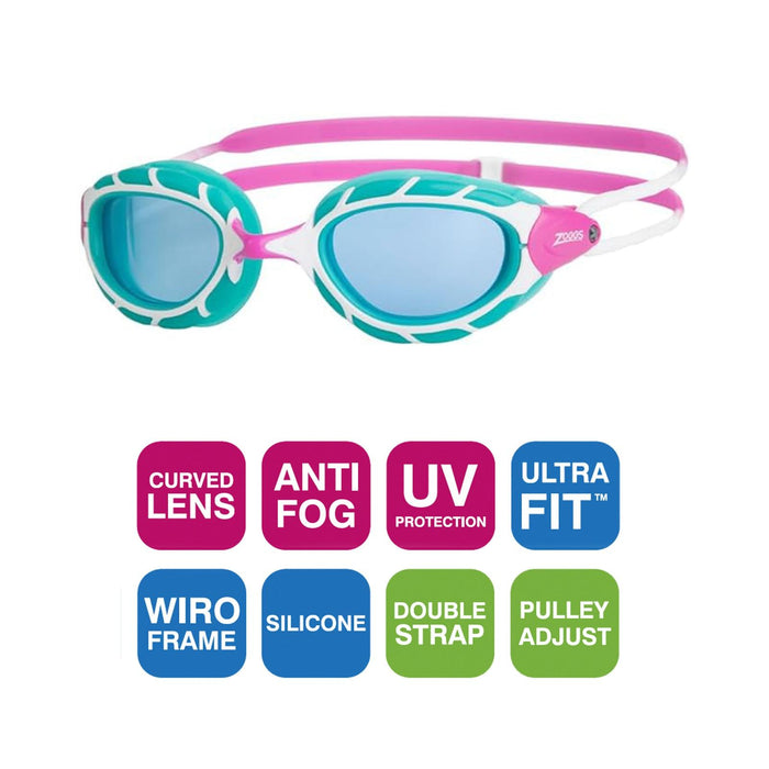 Schwimmbrille Predator Junior Pink-Türkis Tönung-Blaue Linsen Zoggs 461319PKTQTBL