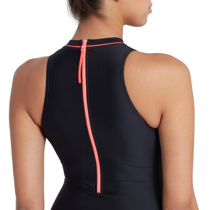 Einteiliger Badeanzug mit Reißverschluss Hoher Hals Damen Schwarz Größe 32-XS Zoggs 462554BK32