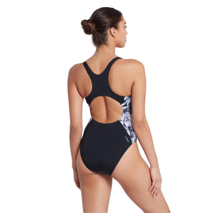 Einteiliger Badeanzug Marble Powerback Damen Schwarz-Weiß Größe 32-XS Zoggs 462569BK32