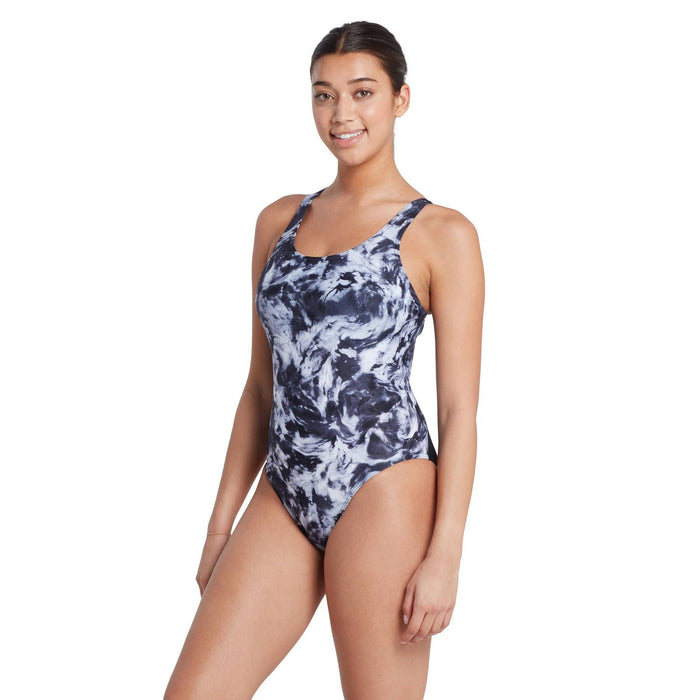 Einteiliger Badeanzug Marble Powerback Damen Schwarz-Weiß Größe 32-XS Zoggs 462569BK32