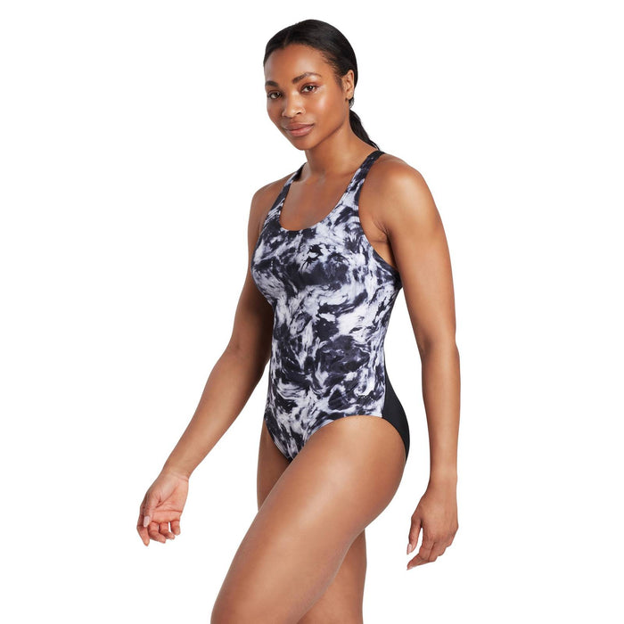 Einteiliger Badeanzug Marble Powerback Damen Schwarz-Weiß Größe 32-XS Zoggs 462569BK32