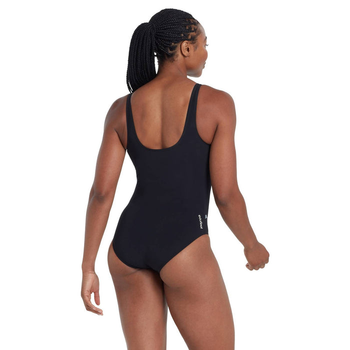 Ein Stück Badeanzug Scoopback Silber Rand Schwarz Größe 40-XL Zoggs 462577BK40