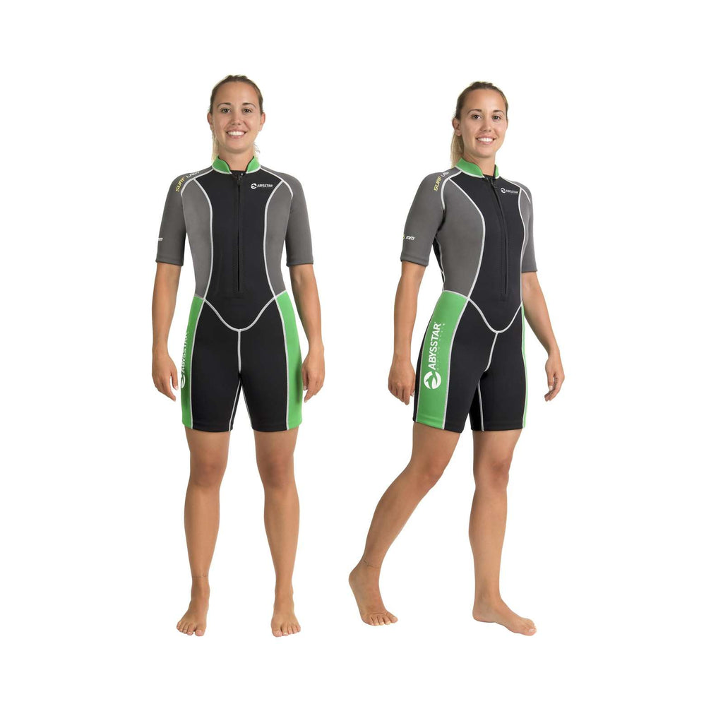 Schnorcheln Kurz-Neoprenanzug Surf Frau 2,5mm Schwarz-Grau-Grün L Abysstar 69498