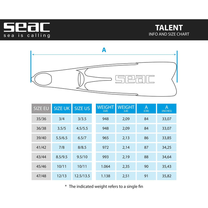 Freitauchen und Spearfishing Flossen Talent Schwarz Größe 41-42 Seac 71-24N-41-42