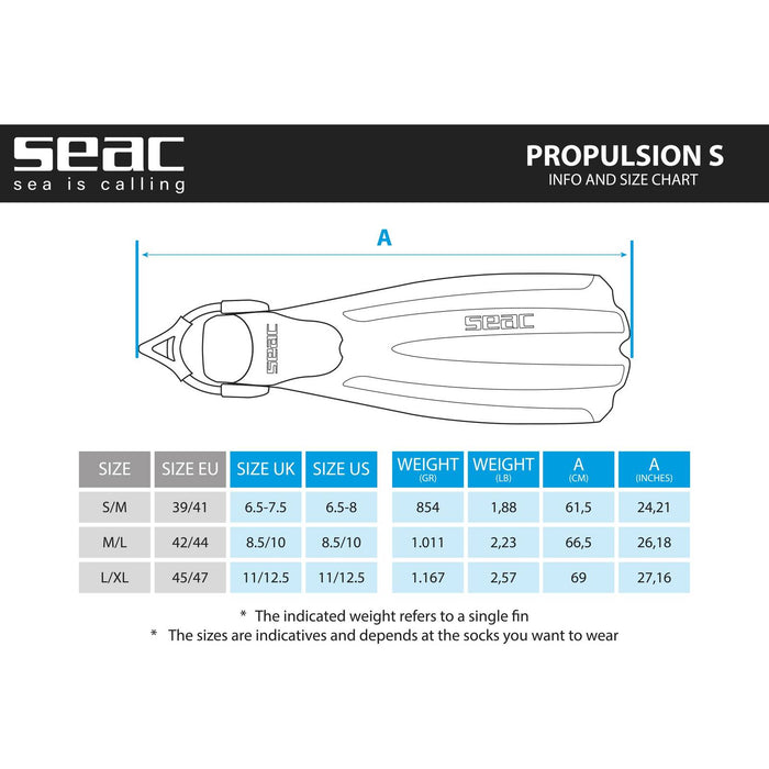 Tauchflossen Propulsion S Blau L-XL ~ 43-45 Seac 71-43B-L-XL