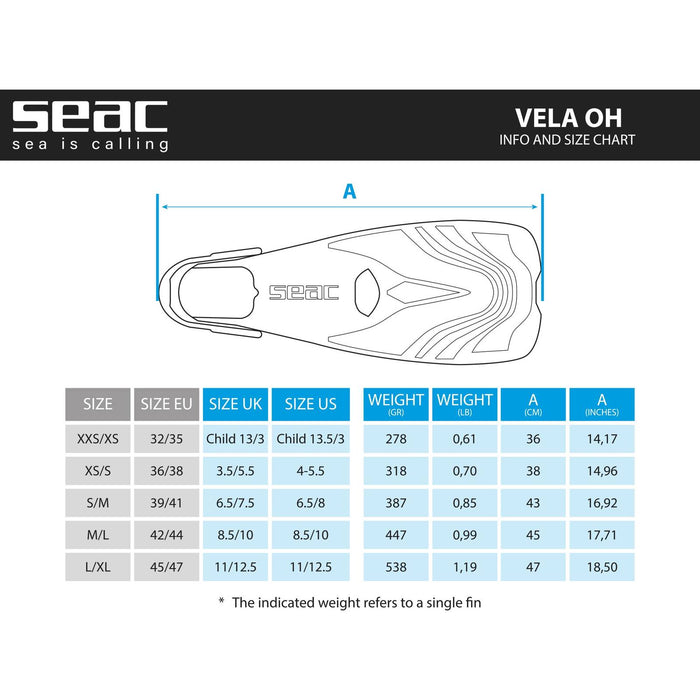 Schnorchelflossen Vela Oh Blau Größe XXS-XS ~ 32-35 Seac 71-47B-XXS-XS