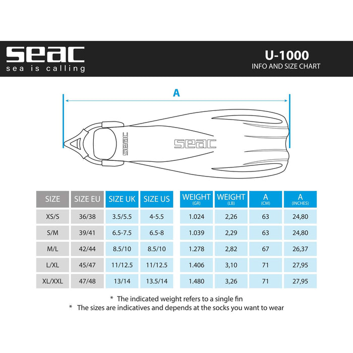 Tauchflossen U-1000 Rot S-M ~ 37-39 Seac 71-55R-S-M