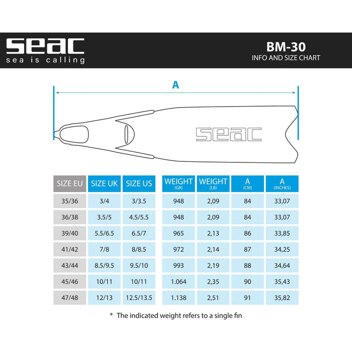 Flossen für Freitauchen und Speerfischen Bm30 Schwarz-Blau 35-36 Seac Seac 71-56N-35-36