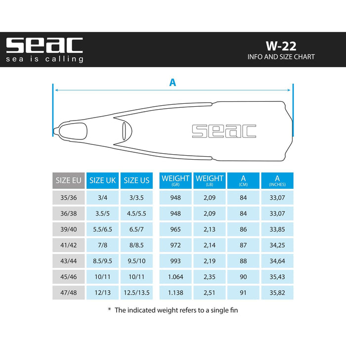 Freitauchen und Spearfishing Flossen W-22 Schwarz 35-36 Seac 71-59N-35-36
