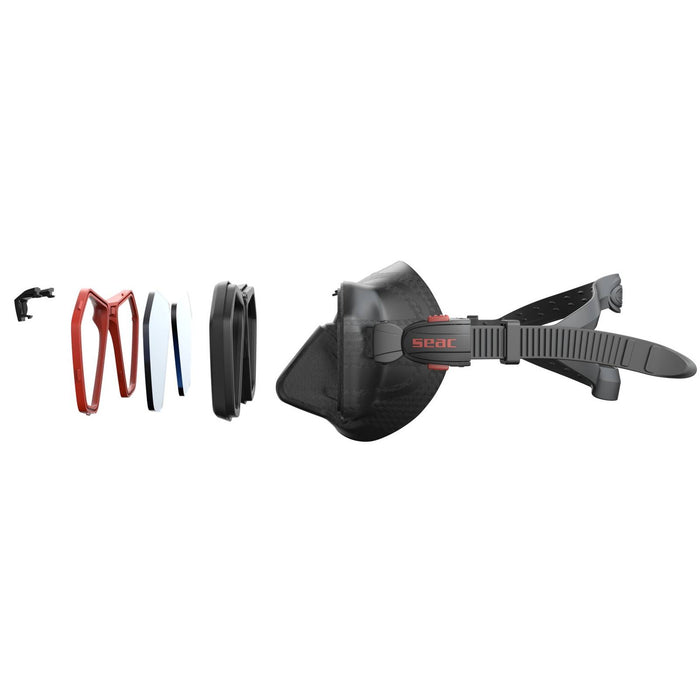 Freitauch- und Spearfishing-Maske Eagle Schwarz-Rot Seac 75-66R-SBL