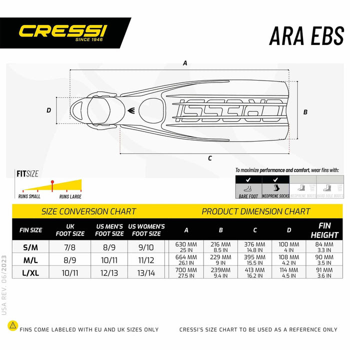 Diving Fins Master Ara Ebs Black S-M-EU 39-41-UK 7-8 Cressi BE135540