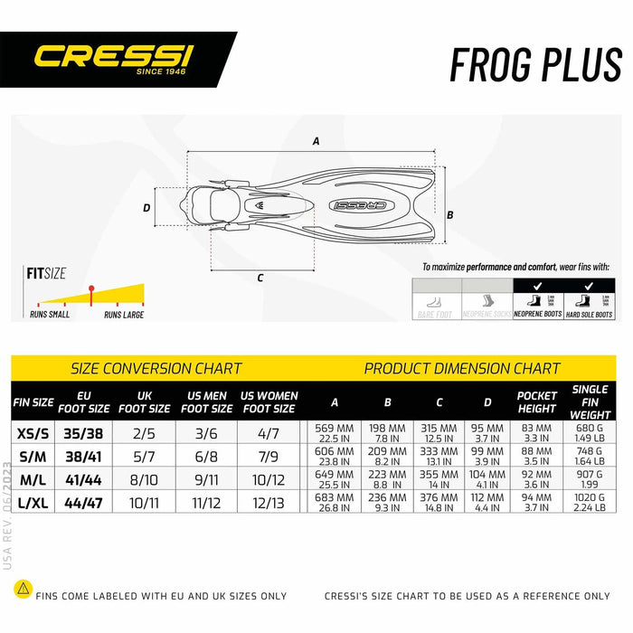 Diving Fins Frog Plus Black-Grey L-XL-EU 45-47-UK 9-12 Cressi BF205544