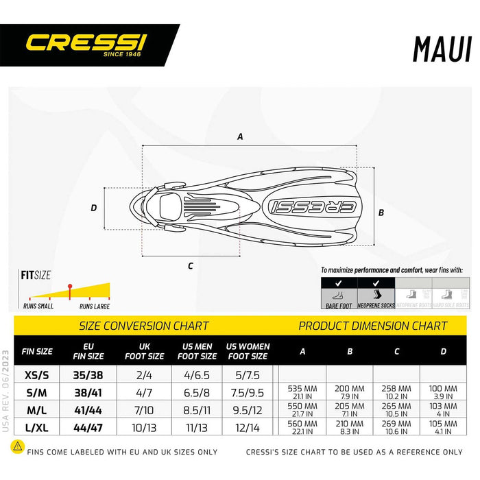 Finsy do snorkelingu i pływania Maui Czarno-Czerwone M-L Cressi CA155841