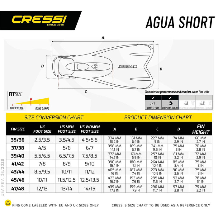 Finsy do snorkelingu i pływania Agua Krótkie Czarne EU 37-38-UK 4-5 Cressi DP205037